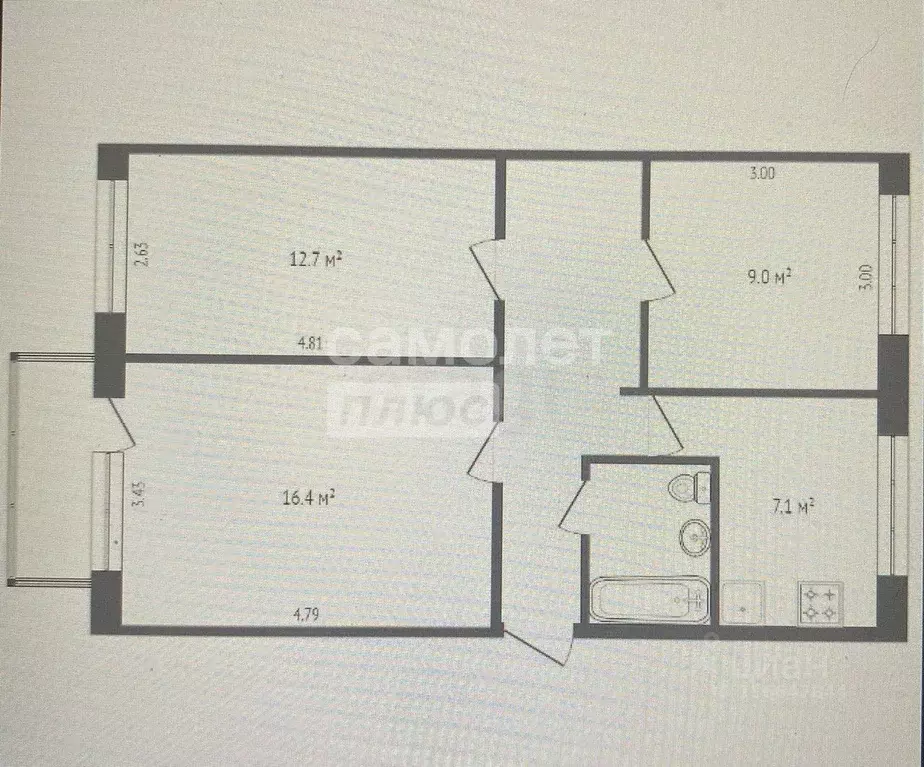 3-к кв. Ханты-Мансийский АО, Сургут ул. Пушкина, 33 (58.7 м) - Фото 2