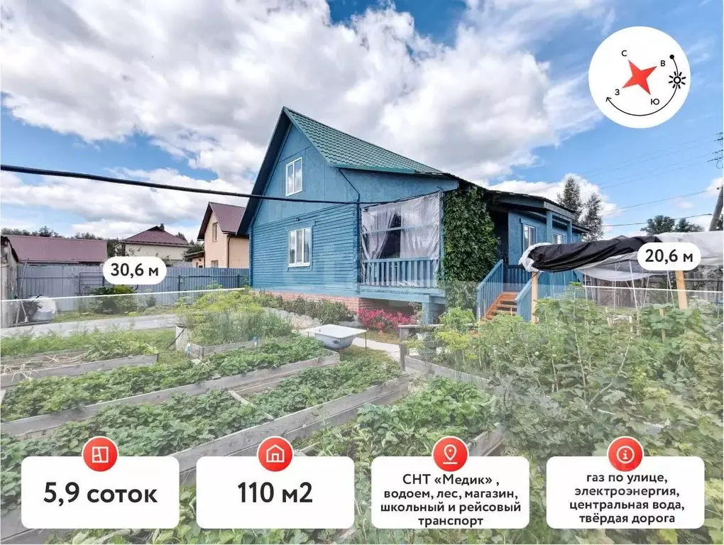 Дом в Тюменская область, Тюмень Медик СНТ, ул. Дачная (110 м) - Фото 1