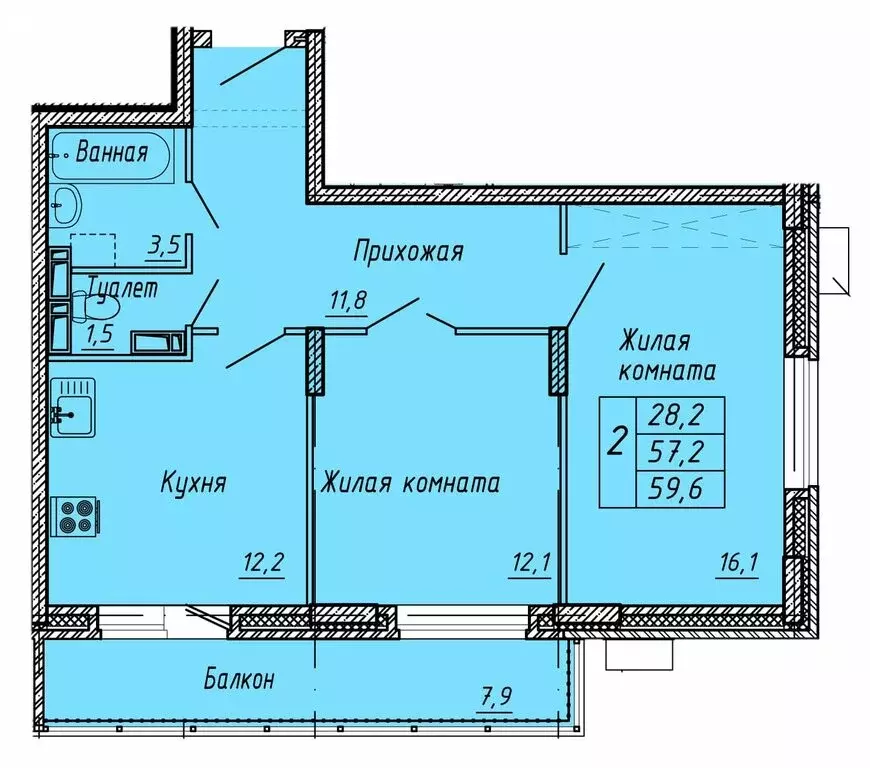 2-комнатная квартира: Орёл, улица Матросова, 3Б (59.6 м) - Фото 0