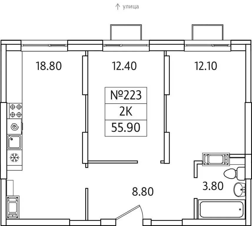 Продаётся 2-к квартира, 55.9 м - Фото 1