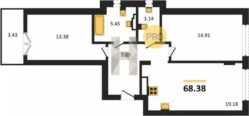 2-к кв. Калининградская область, Гурьевск Включи жилой комплекс (68.38 ... - Фото 1