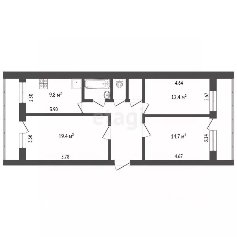 3-к кв. Белгородская область, Белгород Студенческая ул., 6а (72.2 м) - Фото 2
