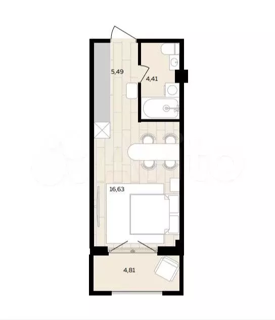 Апартаменты-студия, 34,3 м, 5/9 эт. - Фото 1