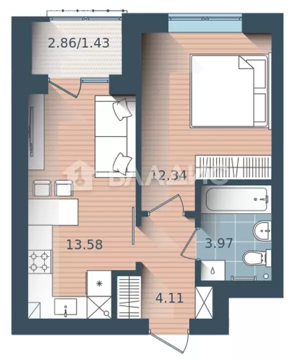 1-комнатная квартира: Калининград, улица Сержанта Мишина, 81к2 (35.5 ... - Фото 0