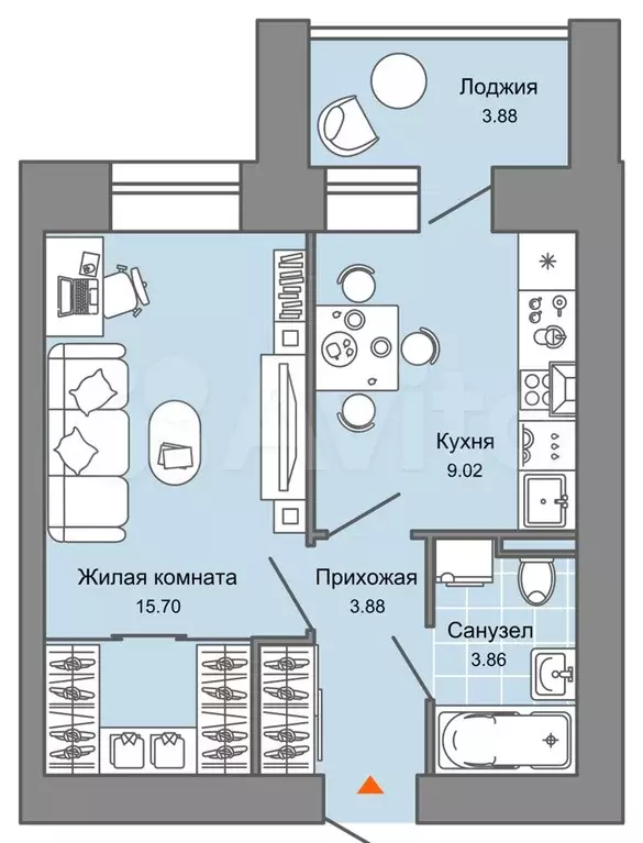 1-к. квартира, 34 м, 1/7 эт. - Фото 0