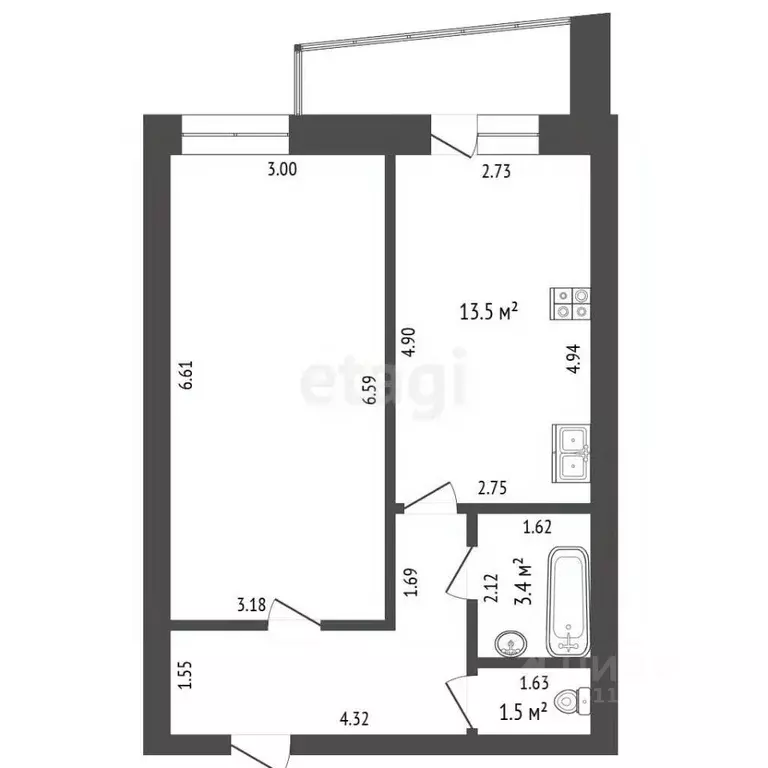 1-к кв. Мордовия, Саранск Мордовская ул., 35К195 (47.6 м) - Фото 2