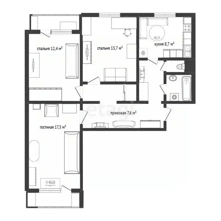 3-к кв. Белгородская область, Белгород ул. 5 Августа, 13б (70.6 м) - Фото 2