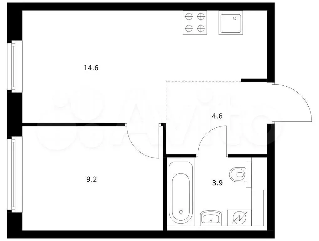 1-к. квартира, 32,3 м, 7/9 эт. - Фото 0