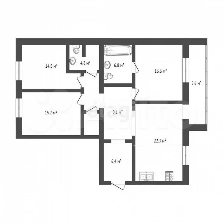 3-к. квартира, 108 м, 2/9 эт. - Фото 0