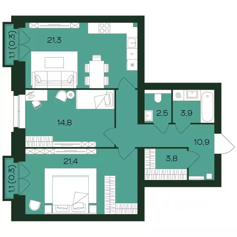 2-к кв. Чувашия, Чебоксары просп. Чебоксарский (79.2 м) - Фото 1