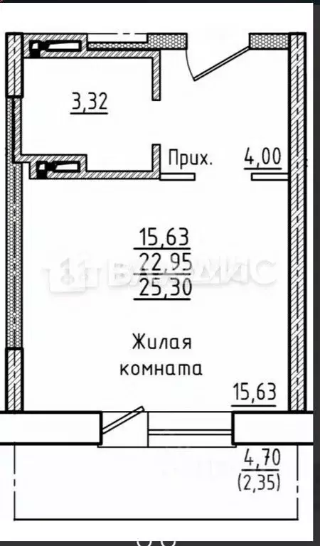 Студия Новосибирская область, Новосибирск Волховская ул., 31 (27.2 м) - Фото 1