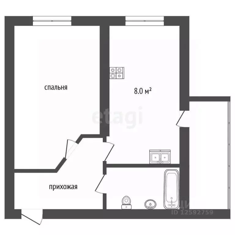 1-к кв. Тамбовская область, Тамбов городской округ, пос. Строитель, ... - Фото 2