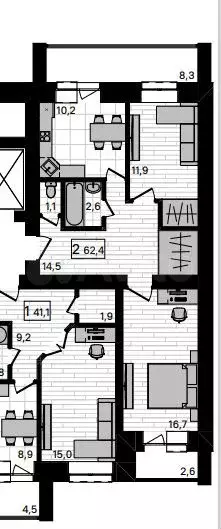 2-к. квартира, 62,4 м, 5/10 эт. - Фото 0