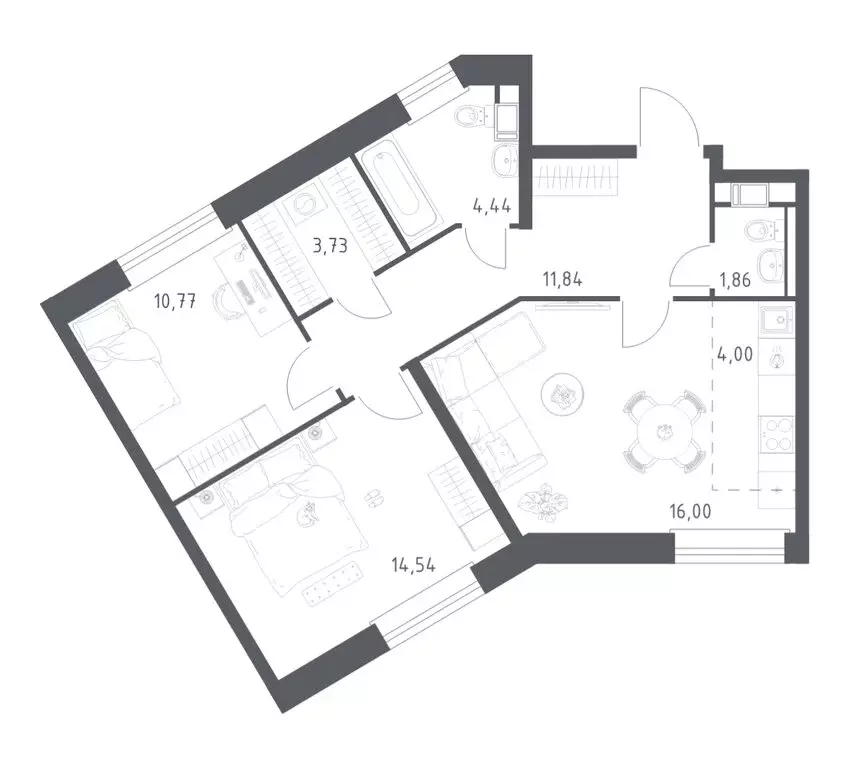 2-комнатная квартира: деревня Столбово, ЖК Эко Бунино, 14.2 (67.18 м) - Фото 1