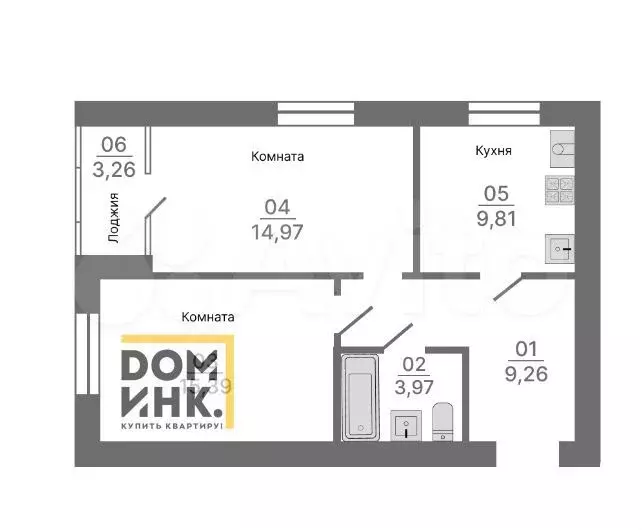 1-к. квартира, 55,1 м, 4/4 эт. - Фото 0