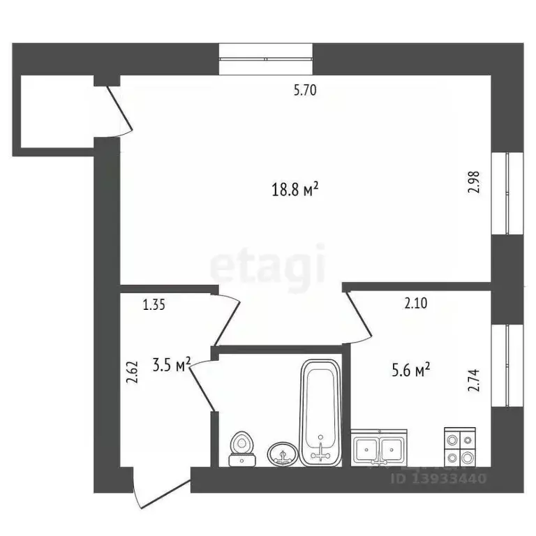 1-к кв. Тюменская область, Тюмень ул. Мельникайте, 96 (30.0 м) - Фото 1