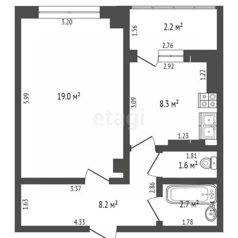 1-к кв. Ростовская область, Батайск пл. Железнодорожников, 8 (42.0 м) - Фото 2