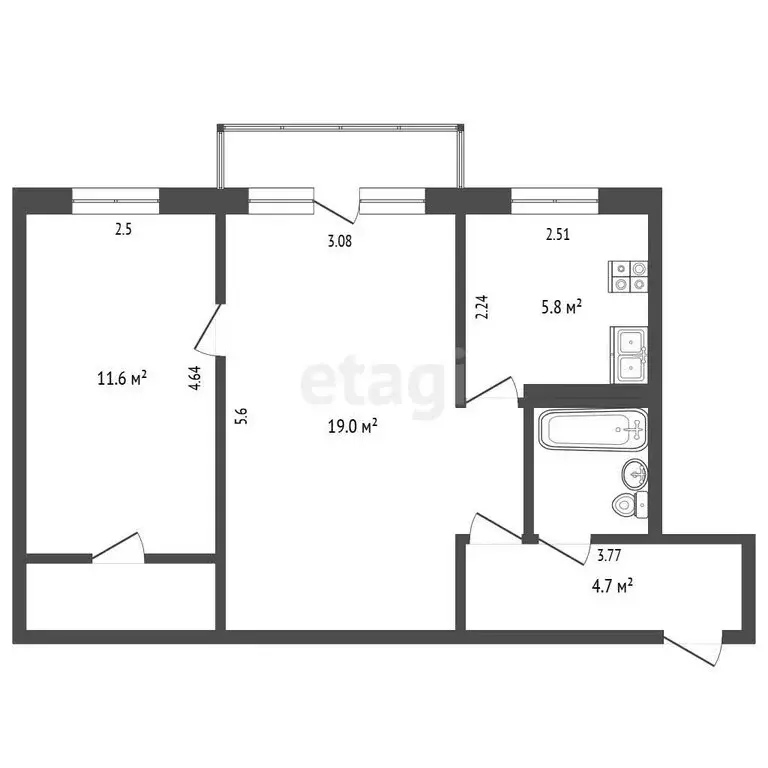 2-комнатная квартира: Раменское, Коммунистическая улица, 18А (45.6 м) - Фото 1