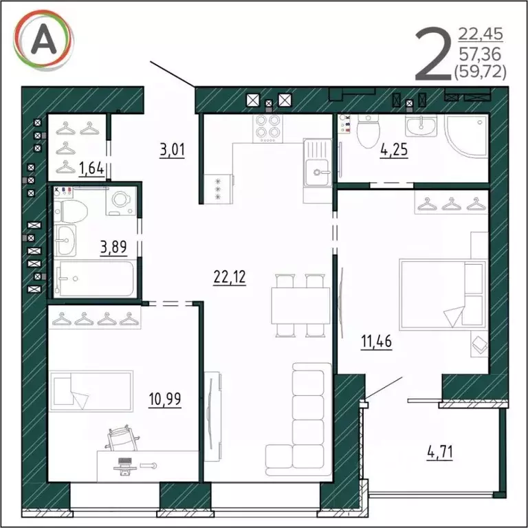 2-к кв. Брянская область, Брянск ул. Ульянова, 24 (59.72 м) - Фото 0