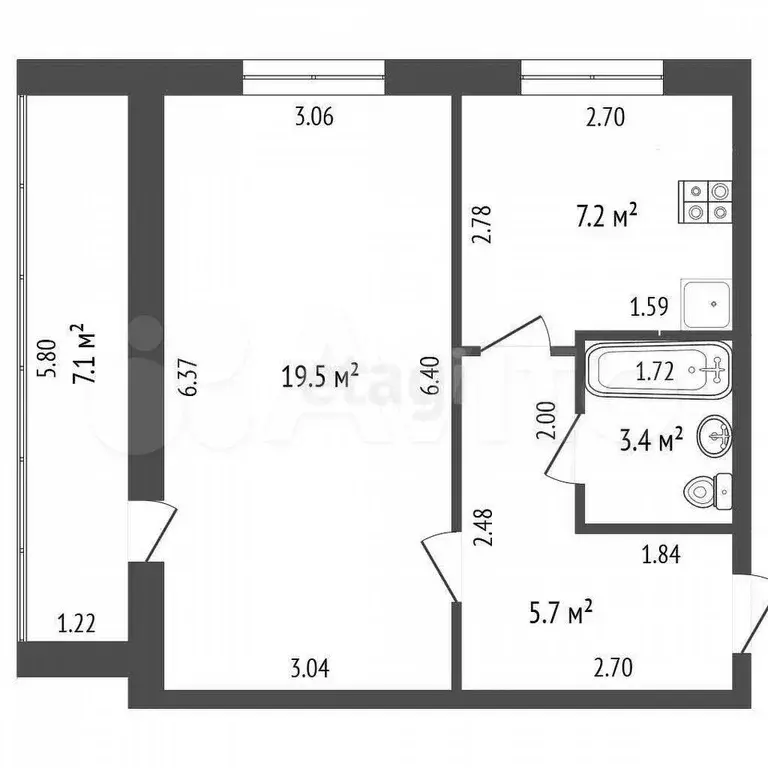 1-к. квартира, 35,8 м, 5/9 эт. - Фото 0