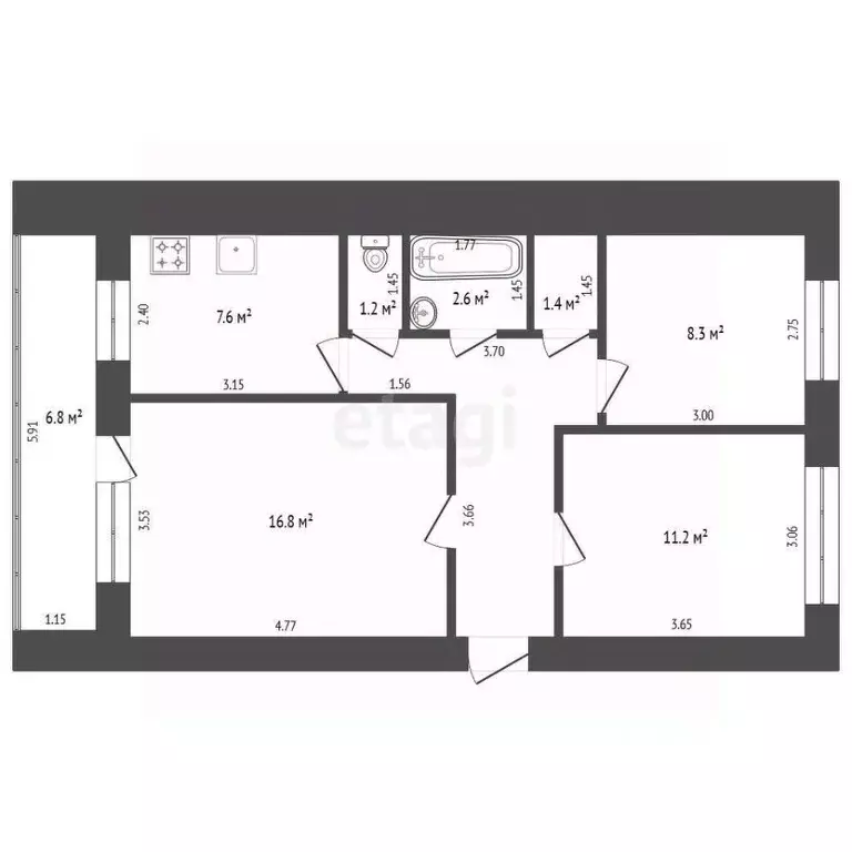 3-к кв. Калининградская область, Калининград Батальная ул., 71 (58.9 ... - Фото 2