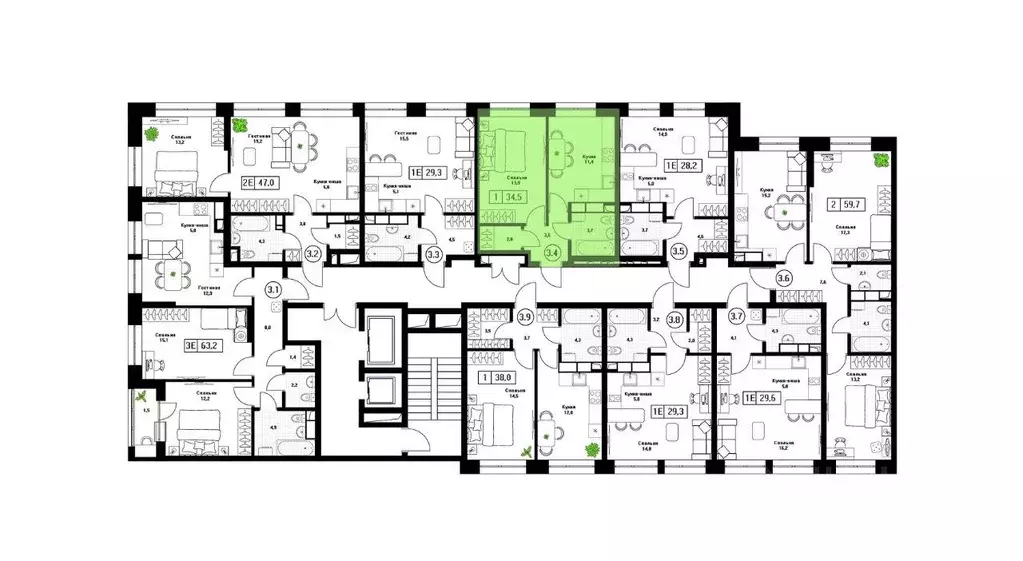 Квартира, 1 комната, 34.5 м - Фото 1