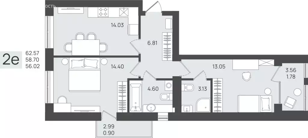 Квартира-студия: Калининградская область, Пионерский (58.7 м) - Фото 1