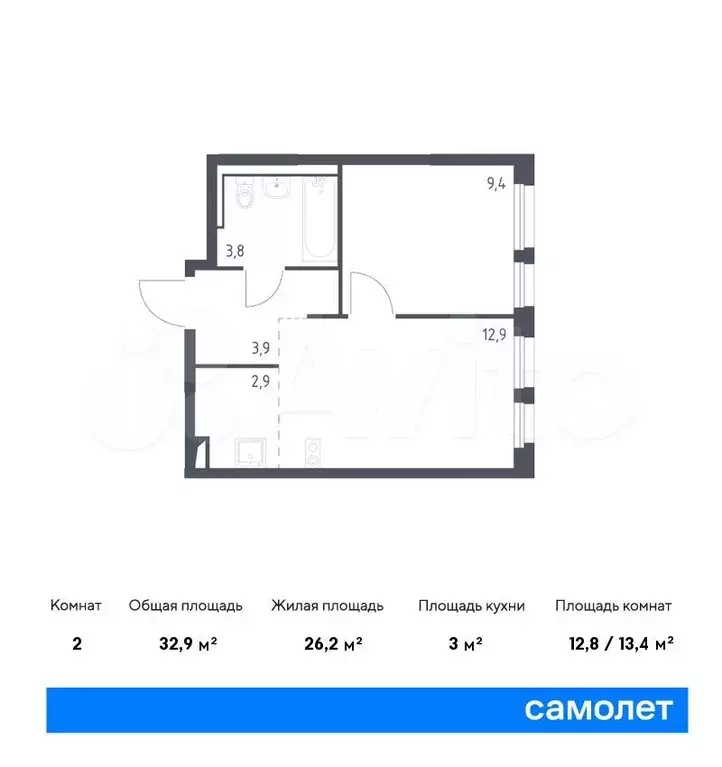 1-к. квартира, 32,9м, 16/16эт. - Фото 0