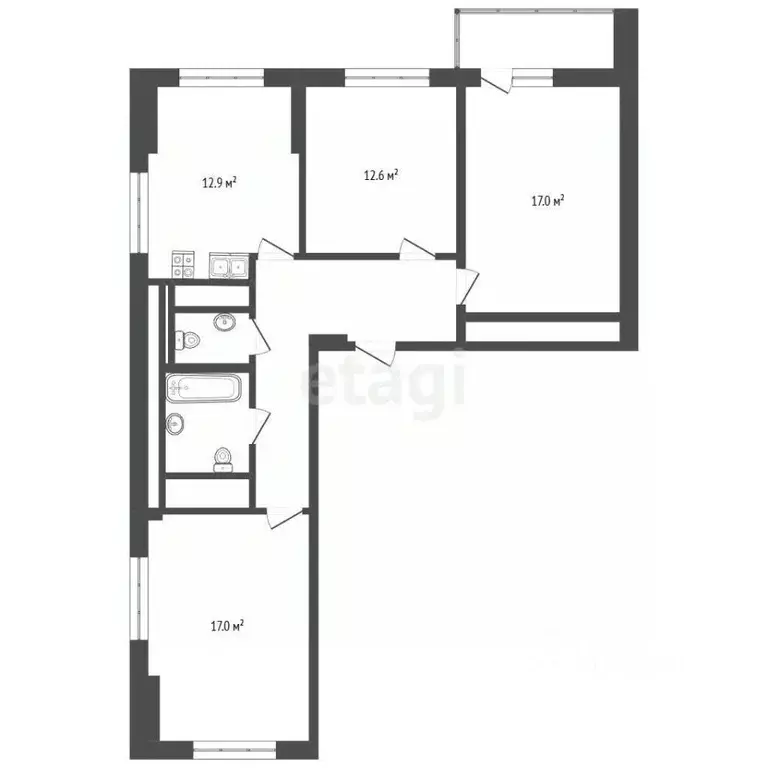 3-к кв. Москва Кусковская ул., 12/1 (76.9 м) - Фото 1