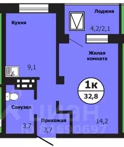 1-к кв. Красноярский край, Красноярск ул. Лесников, 51Б (32.9 м) - Фото 0