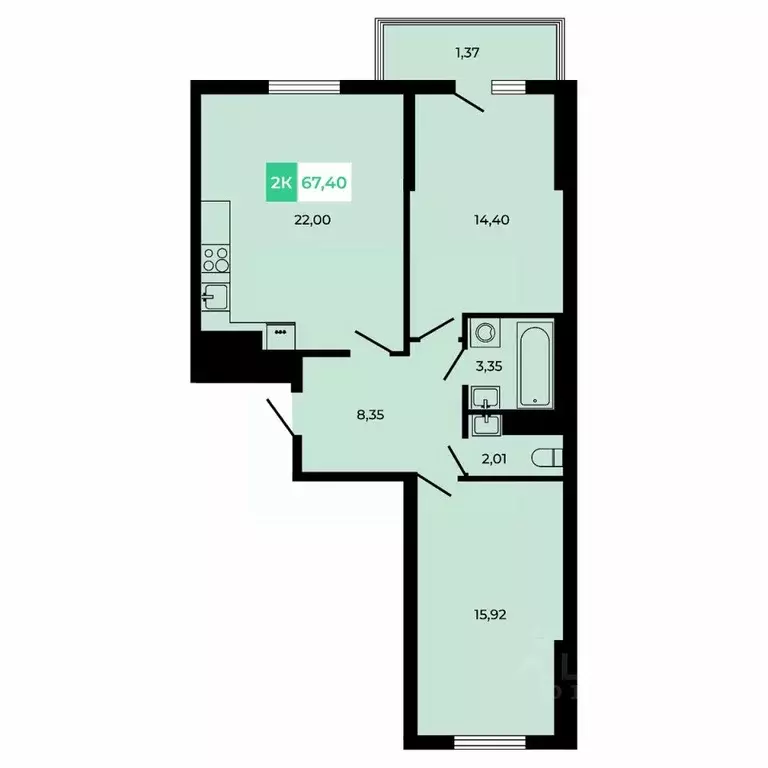 2-к кв. Ростовская область, Аксайский район, Щепкинское с/пос, пос. ... - Фото 1