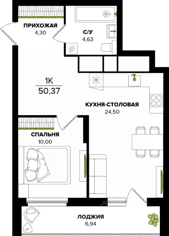 1-к кв. Тульская область, Тула  (50.37 м) - Фото 0