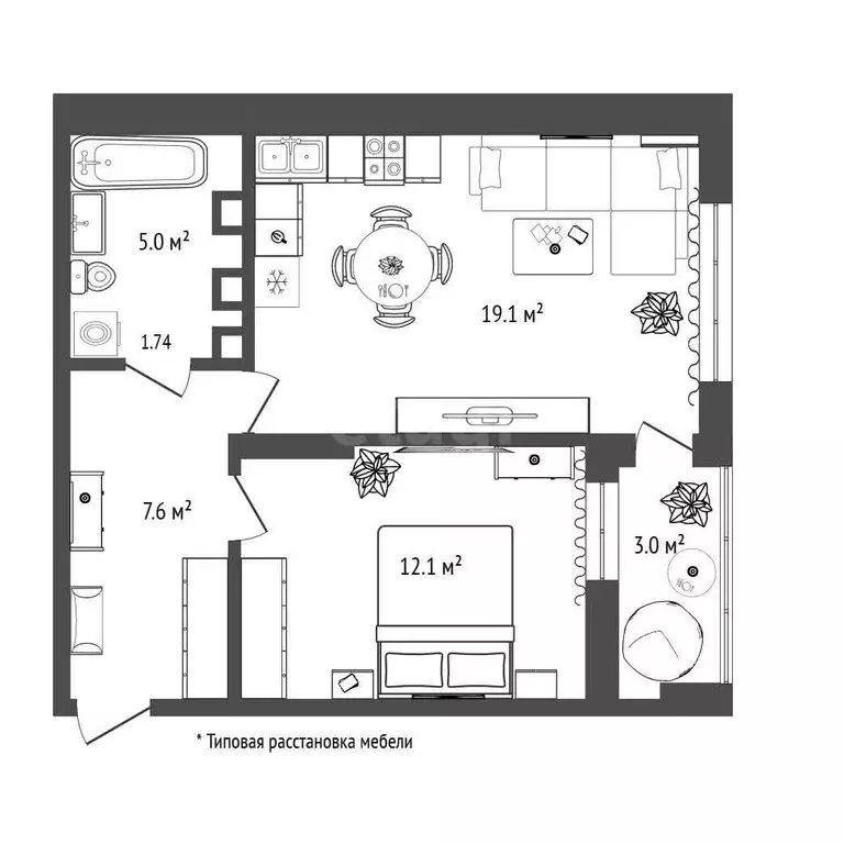 1-комнатная квартира: Тюмень, улица Виктора Тимофеева, 9 (43.8 м) - Фото 1