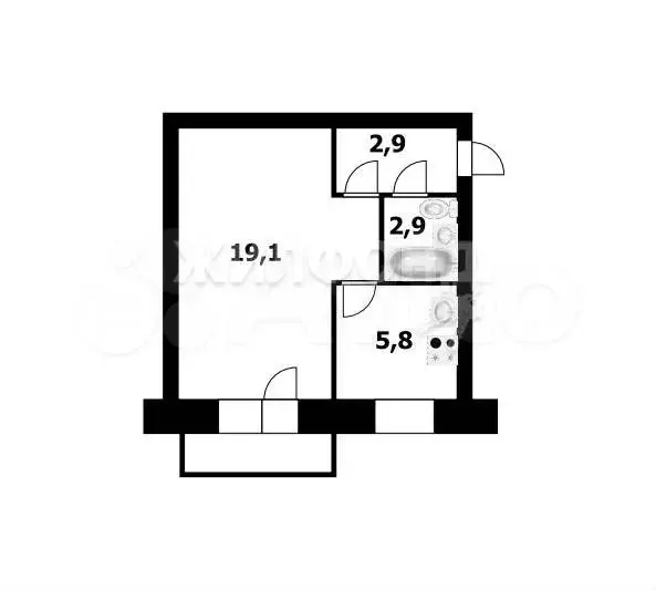 1-к. квартира, 30,7 м, 2/5 эт. - Фото 0