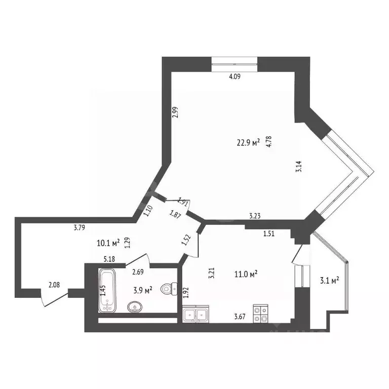 1-к кв. Тюменская область, Тюмень Первомайская ул., 50 (47.95 м) - Фото 1