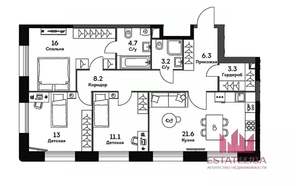 3-к кв. Москва Эра жилой комплекс, 3 (87.8 м) - Фото 1