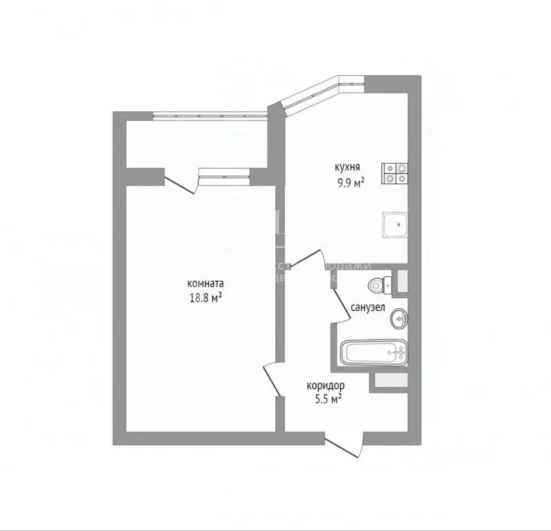 Квартира, 1 комната, 37.6 м - Фото 1