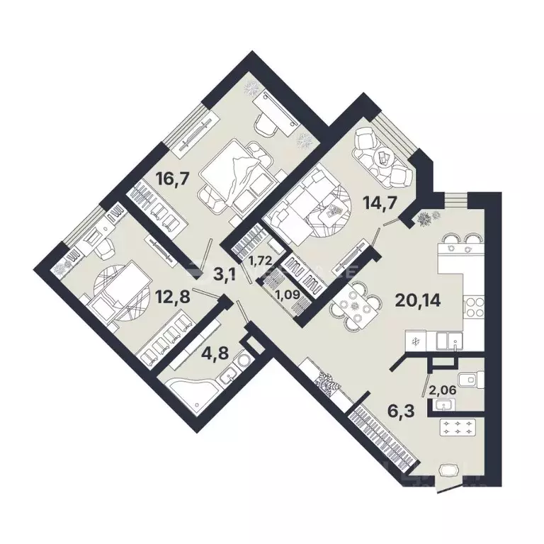 3-к кв. Санкт-Петербург просп. Художников, 33к4 (87.0 м) - Фото 2