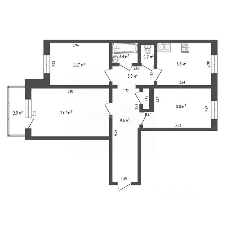 3-к кв. Кемеровская область, Кемеровский муниципальный округ, пос. ... - Фото 2