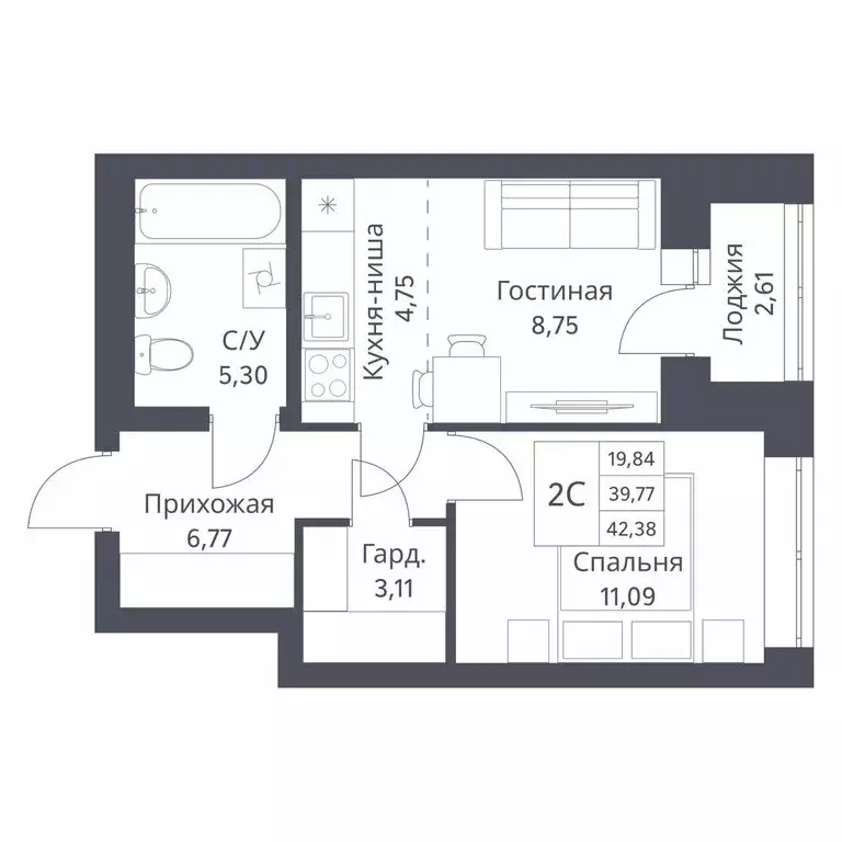 2-комнатная квартира: Новосибирск, Игарская улица, 40/1 (39.77 м) - Фото 0