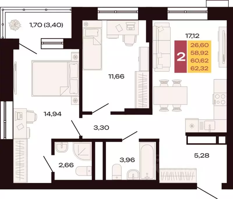 2-к кв. Свердловская область, Екатеринбург Юго-Западный жилрайон, ... - Фото 1