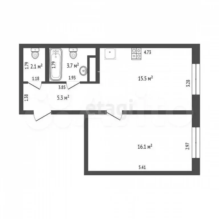 1-к. квартира, 42,7 м, 7/10 эт. - Фото 0