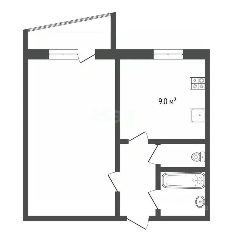 1-к кв. Тюменская область, Тюмень ул. Домостроителей, 14 (33.7 м) - Фото 1