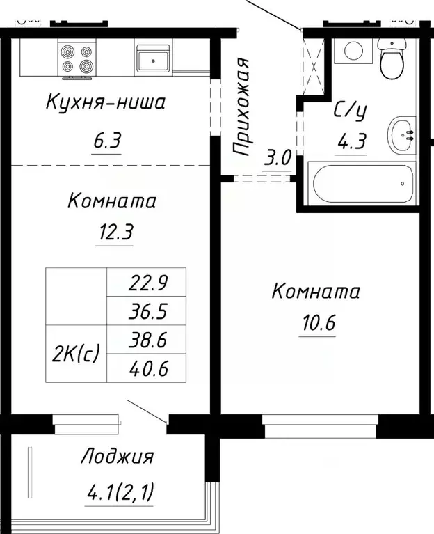 2-к кв. Алтайский край, Барнаул ул. Им. Анатолия Мельникова, 1 (38.6 ... - Фото 0