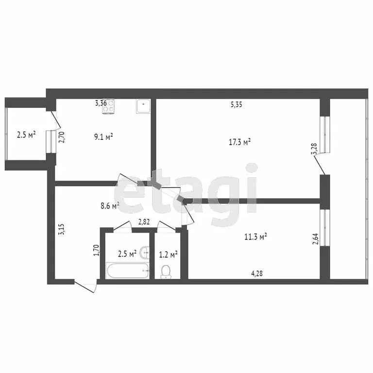 2-комнатная квартира: Ишим, улица Корушина, 18 (50.3 м) - Фото 1