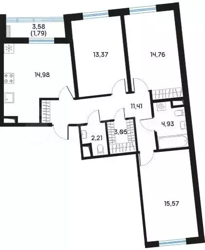 3-к. квартира, 82,7 м, 6/9 эт. - Фото 0