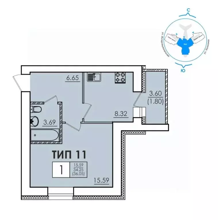 1-к кв. Коми, Сыктывкар Колхозная ул., 14 (36.05 м) - Фото 1