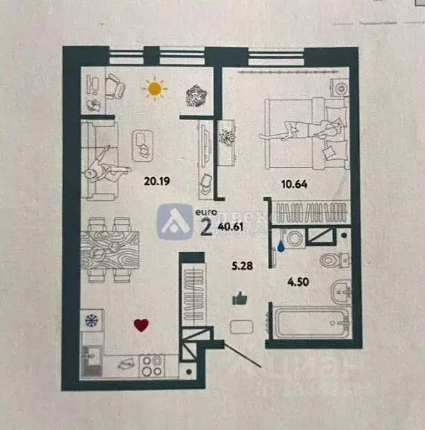 2-к кв. Тюменская область, Тюмень ул. Первооткрывателей, 14 (40.3 м) - Фото 2