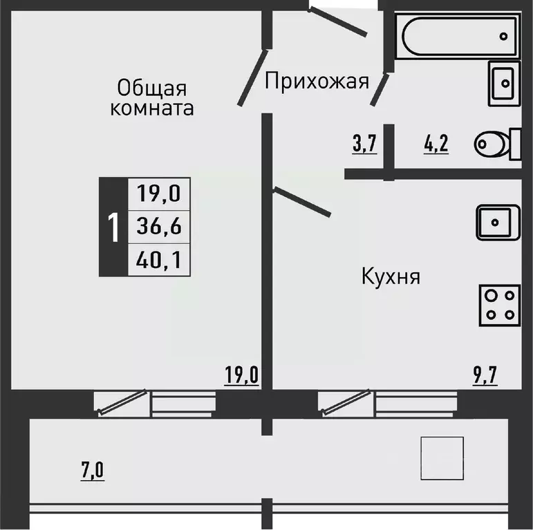 1-к кв. Орловская область, Орловский муниципальный округ, д. Жилина ... - Фото 1