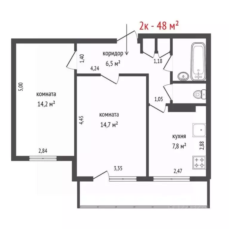 2-к кв. Свердловская область, Екатеринбург ул. Волгоградская, 29 (48.0 ... - Фото 2